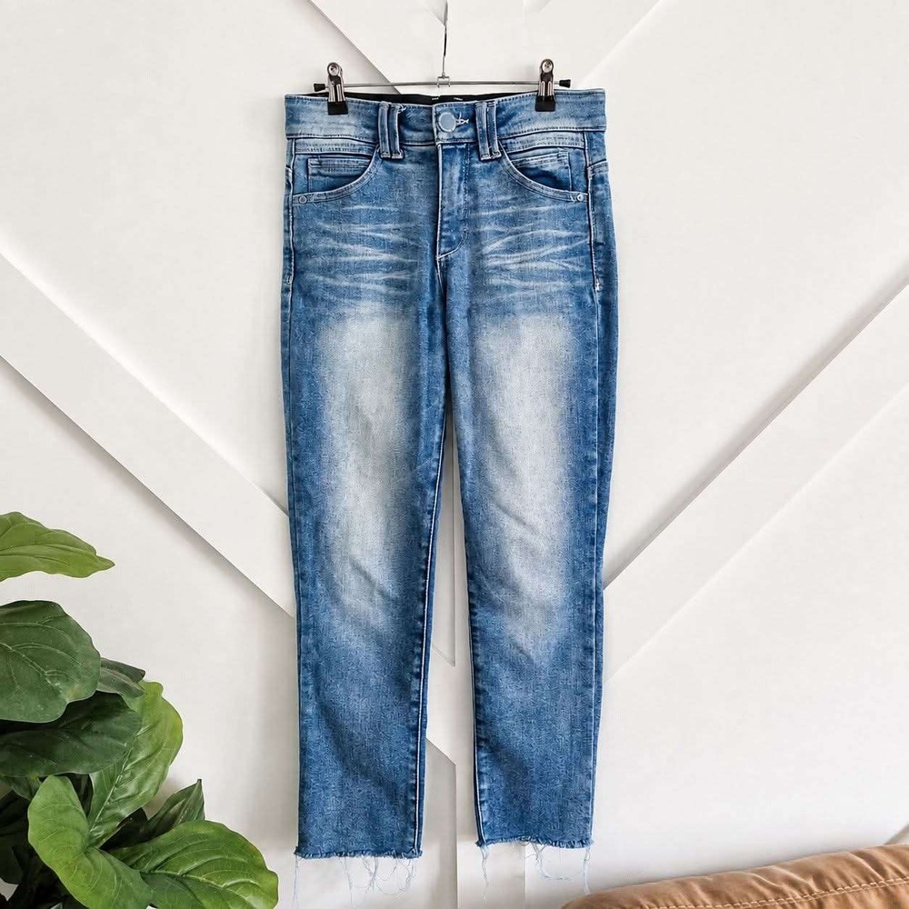 Democracy Jeans Women 4 Blue Ab Technology Skinny Straight Raw Hem Frayed Ankle